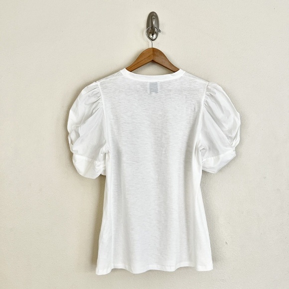 New GWYN Christopher Puff Sleeve Poplin T Shirt in Ivory White - Picture 13 of 14